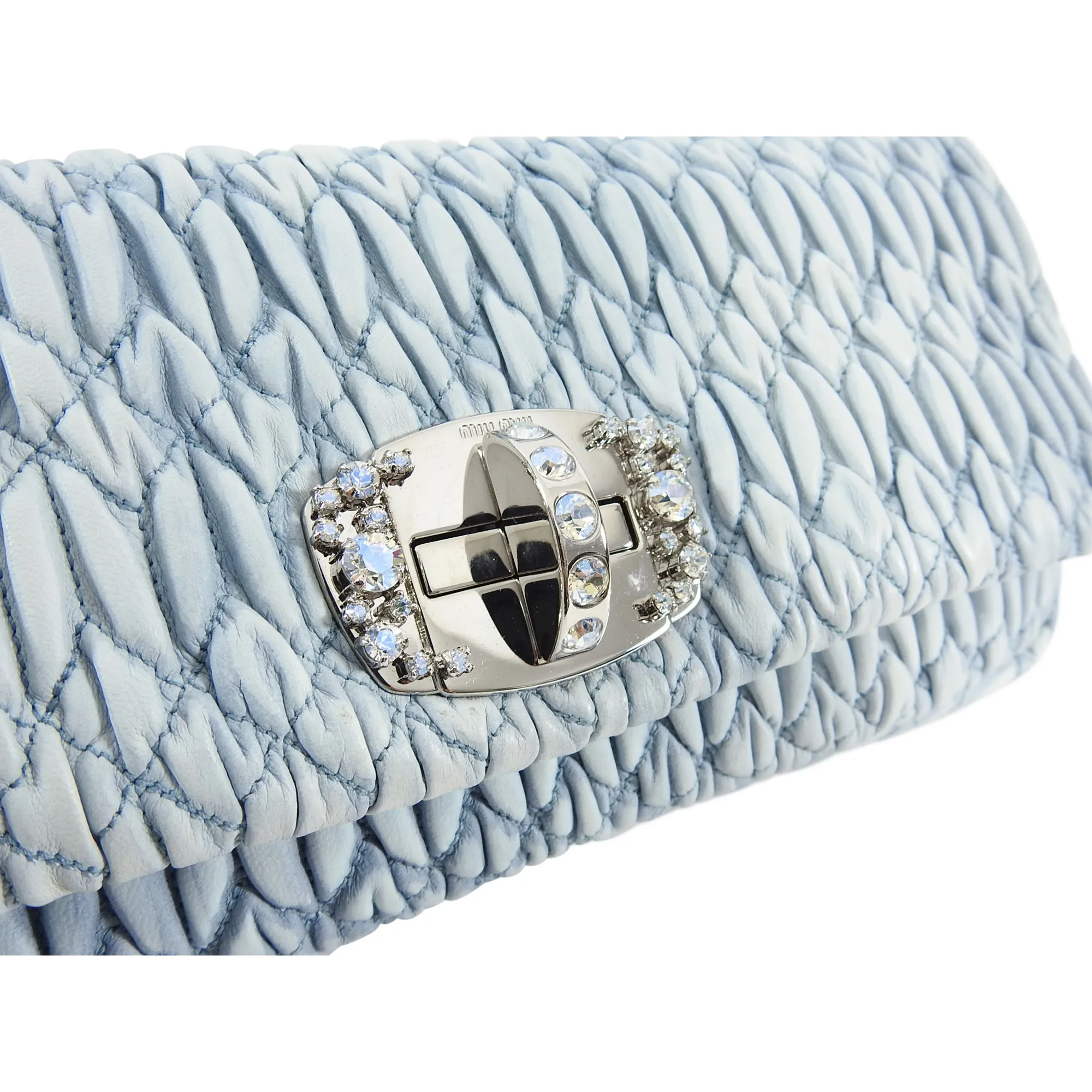 Miu Miu light blue Matelasse Crystal Flap Bag
