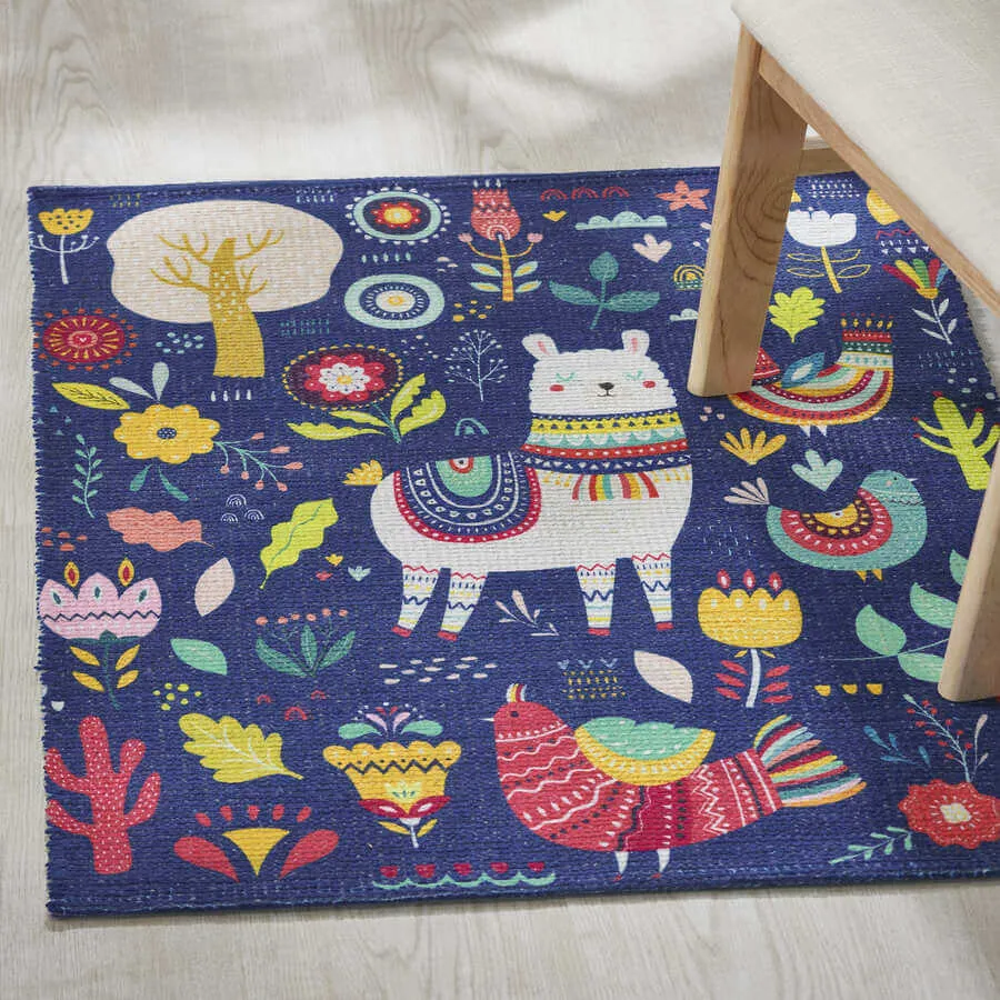 Mona B - Printed Lama Kids Room Dhurrie Carpet Rug Runner Floor Mat for Living Room Bedroom: 2 X 3 Feet Multi Color- PR-109