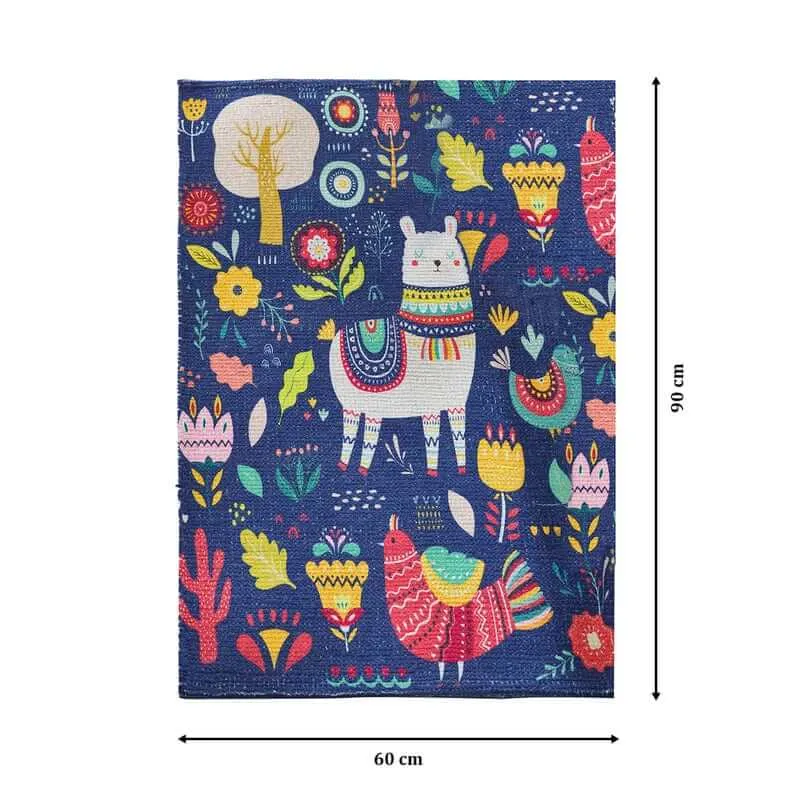Mona B - Printed Lama Kids Room Dhurrie Carpet Rug Runner Floor Mat for Living Room Bedroom: 2 X 3 Feet Multi Color- PR-109