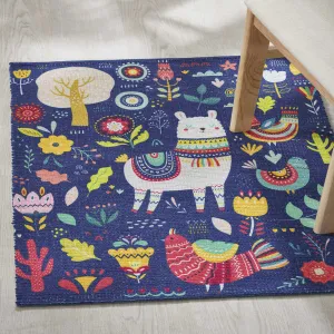 Mona B - Printed Lama Kids Room Dhurrie Carpet Rug Runner Floor Mat for Living Room Bedroom: 2 X 3 Feet Multi Color- PR-109