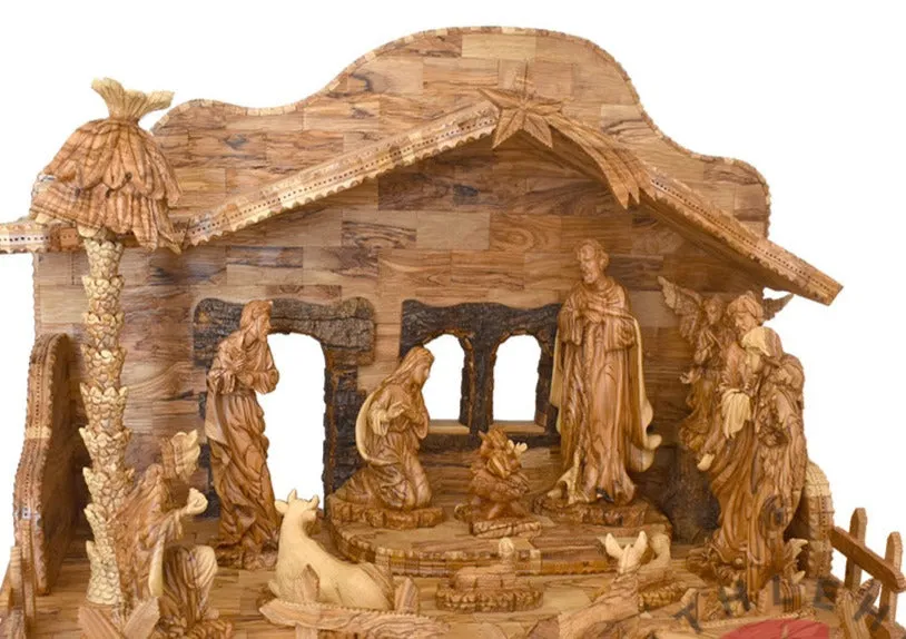 Nativity Scene Set with Sculptured Figures and Manager, 32.3" Masterpiece