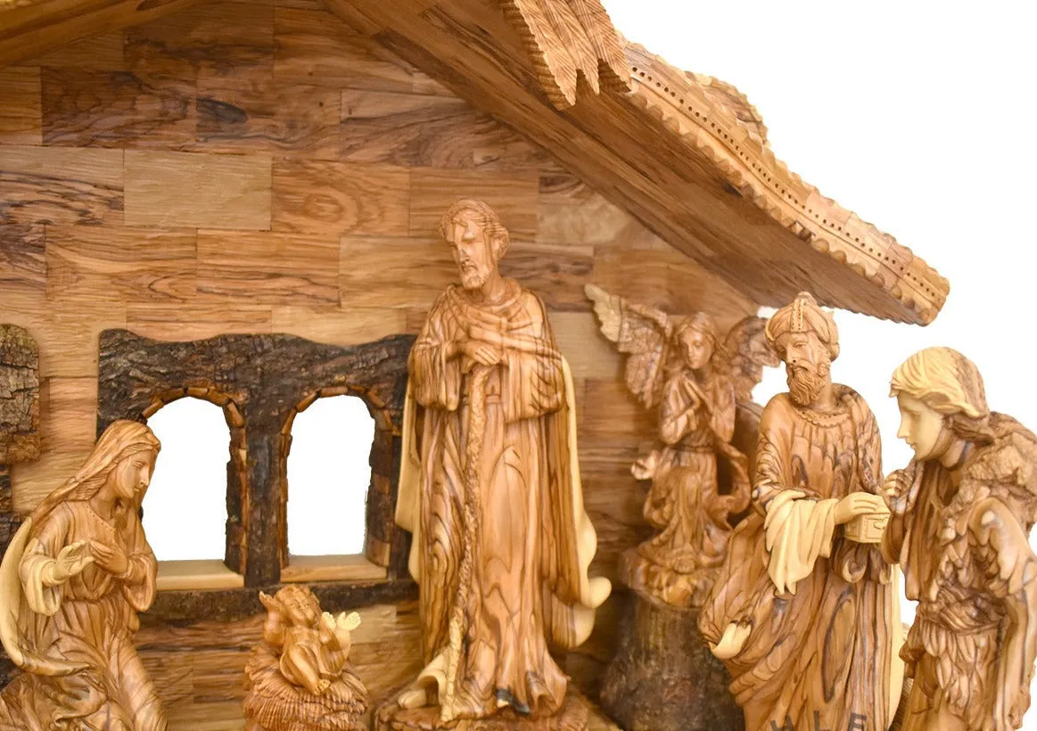 Nativity Scene Set with Sculptured Figures and Manager, 32.3" Masterpiece