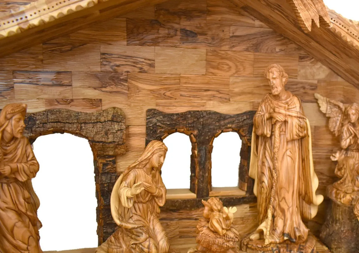 Nativity Scene Set with Sculptured Figures and Manager, 32.3" Masterpiece