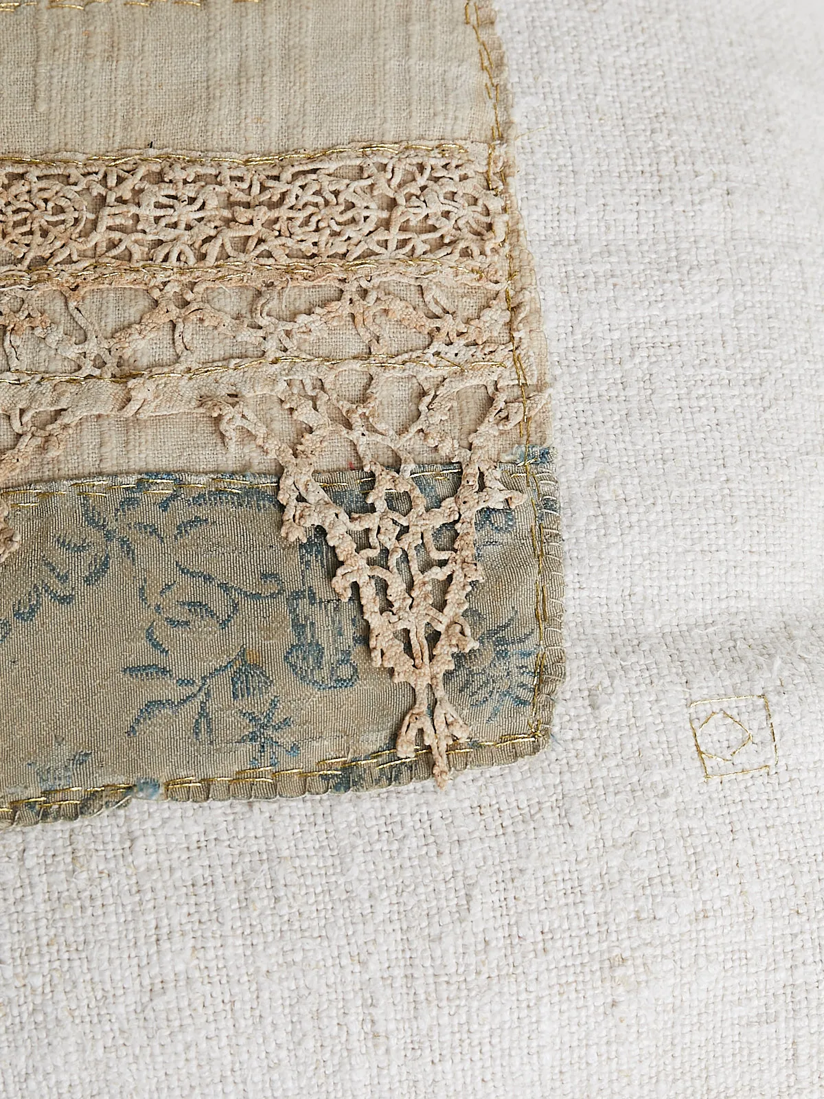 Needlework Cushion with Antique 19th Century Patchwork in Ecru
