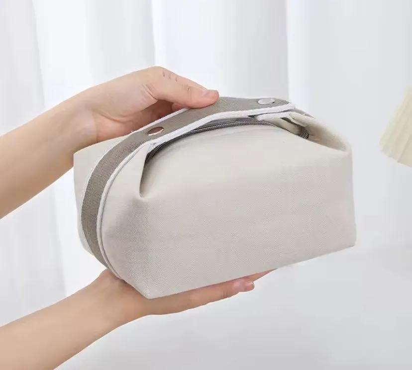New Fashion Portable White Square Handbag, Canvas Makeup Bag With Zipper S5122499