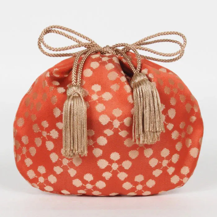 Nishijin-ori Small Drawstring Bag - Plum Blossom / Rose -,  Made in Kyoto, Japan,  Japanese traditional craft purse
