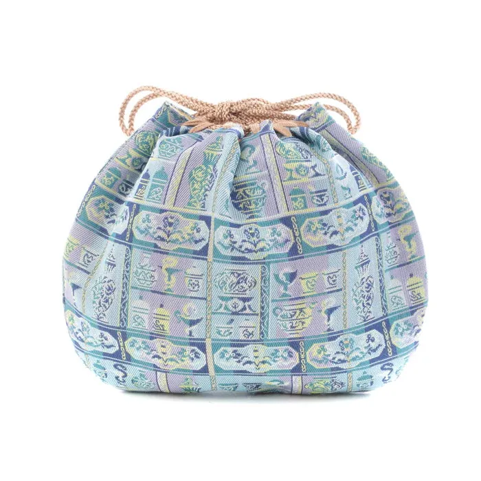 Nishijin-ori Small Drawstring Bag - Snake / Blue -,  Made in Kyoto, Japan,  Japanese traditional craft purse