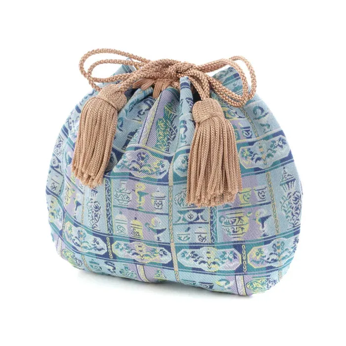 Nishijin-ori Small Drawstring Bag - Snake / Blue -,  Made in Kyoto, Japan,  Japanese traditional craft purse