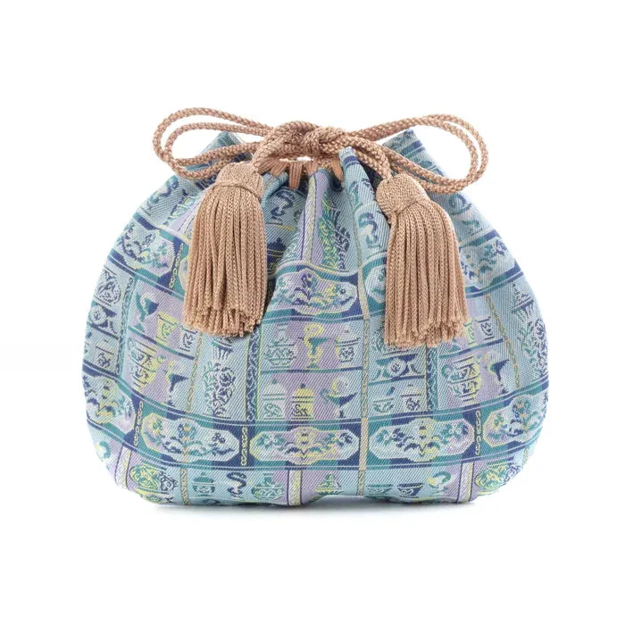 Nishijin-ori Small Drawstring Bag - Snake / Blue -,  Made in Kyoto, Japan,  Japanese traditional craft purse