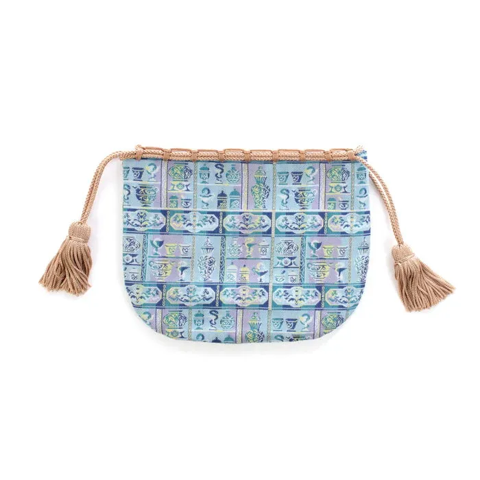 Nishijin-ori Small Drawstring Bag - Snake / Blue -,  Made in Kyoto, Japan,  Japanese traditional craft purse