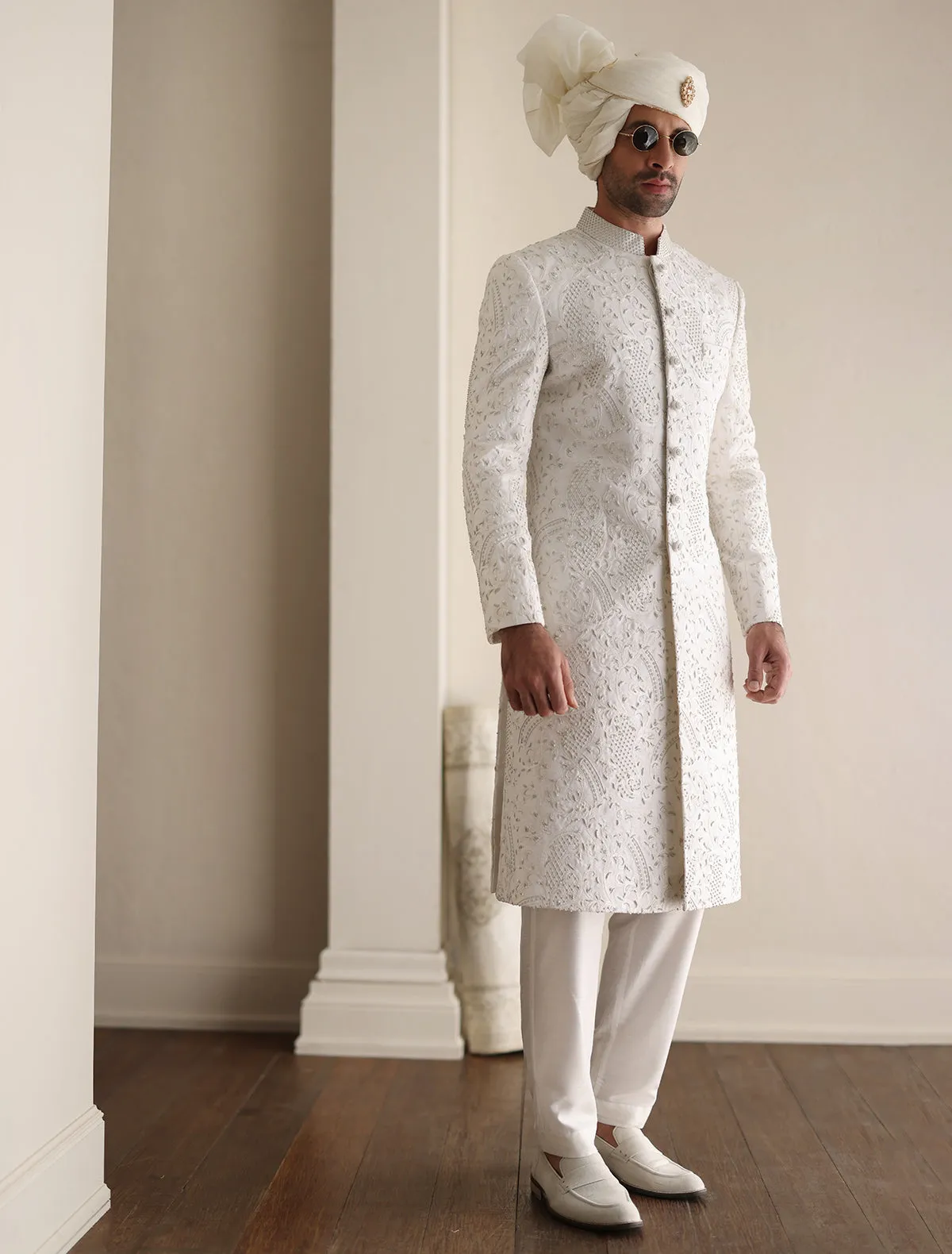OFF-WHITE INTRICATELY EMBROIDERED SHERWANI