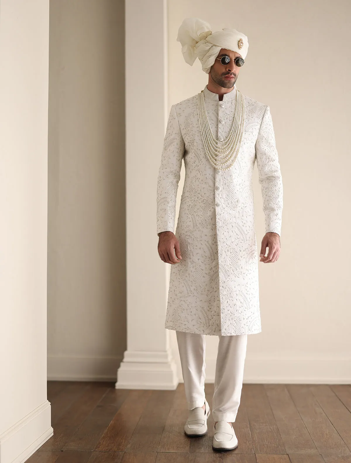 OFF-WHITE INTRICATELY EMBROIDERED SHERWANI