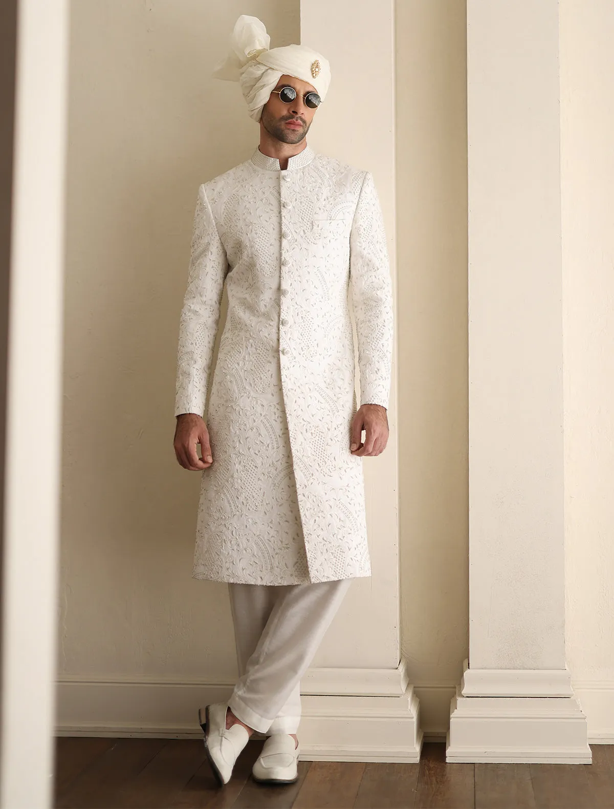 OFF-WHITE INTRICATELY EMBROIDERED SHERWANI
