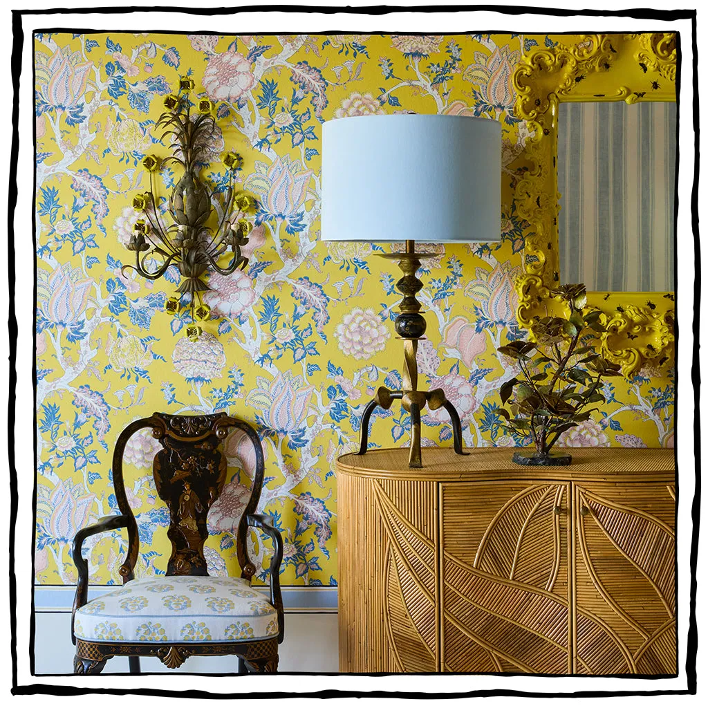 Pair of Large Wrought Iron Sconces with Painted Yellow Flowers