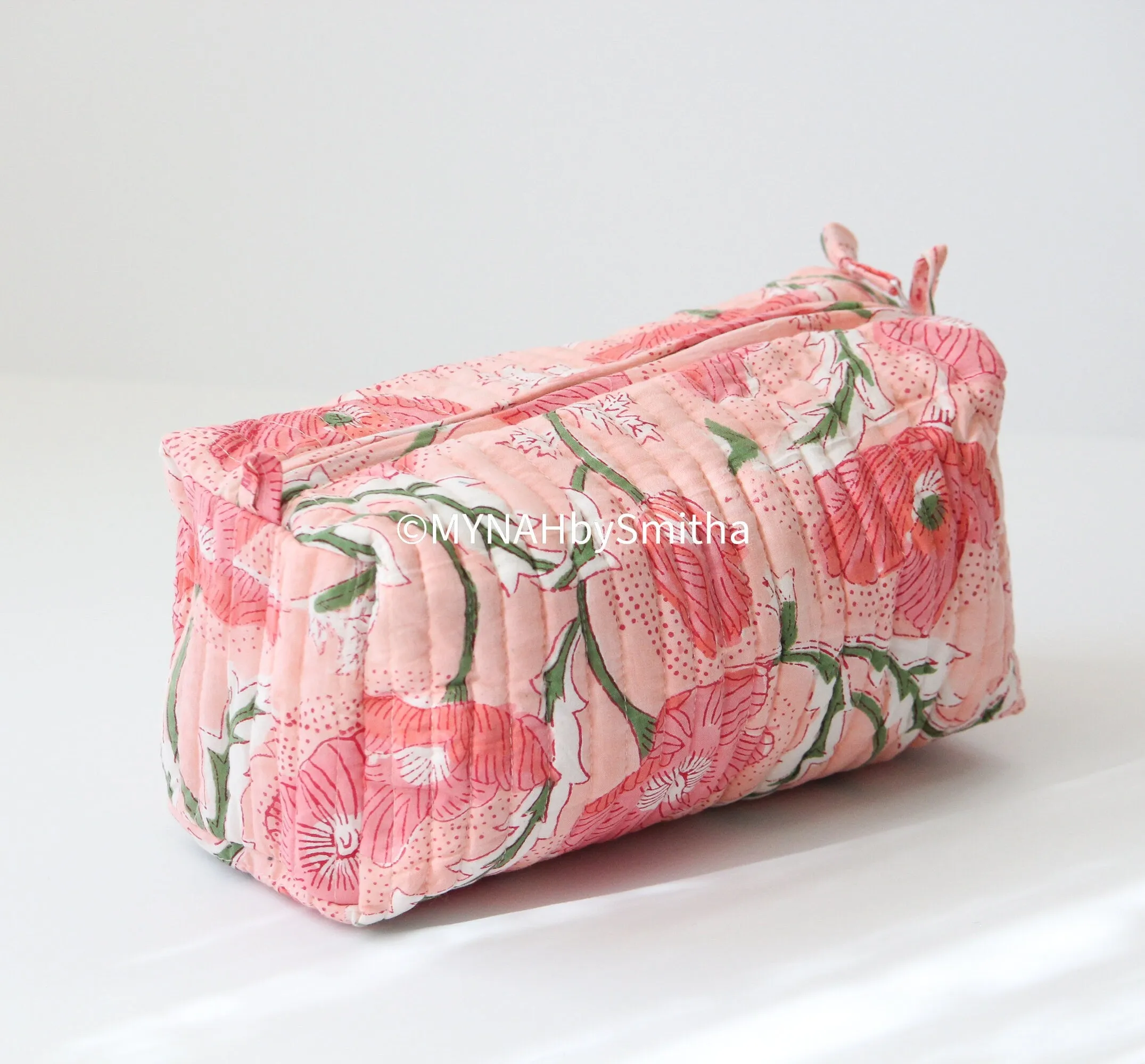 'Peach poppies' printed travel/makeup zipper pouch-set of 3