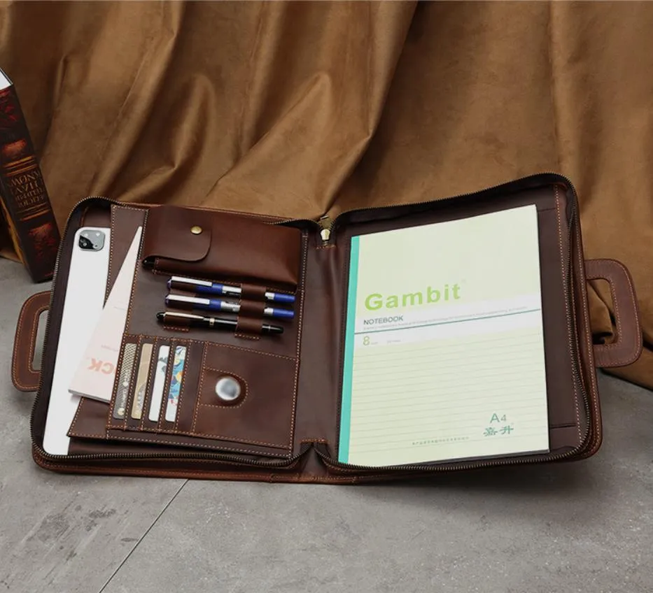 Personalized Men's Leather Portfolio iPad Notepad Holder, File Organizer, Business Briefcase, Gift/6163