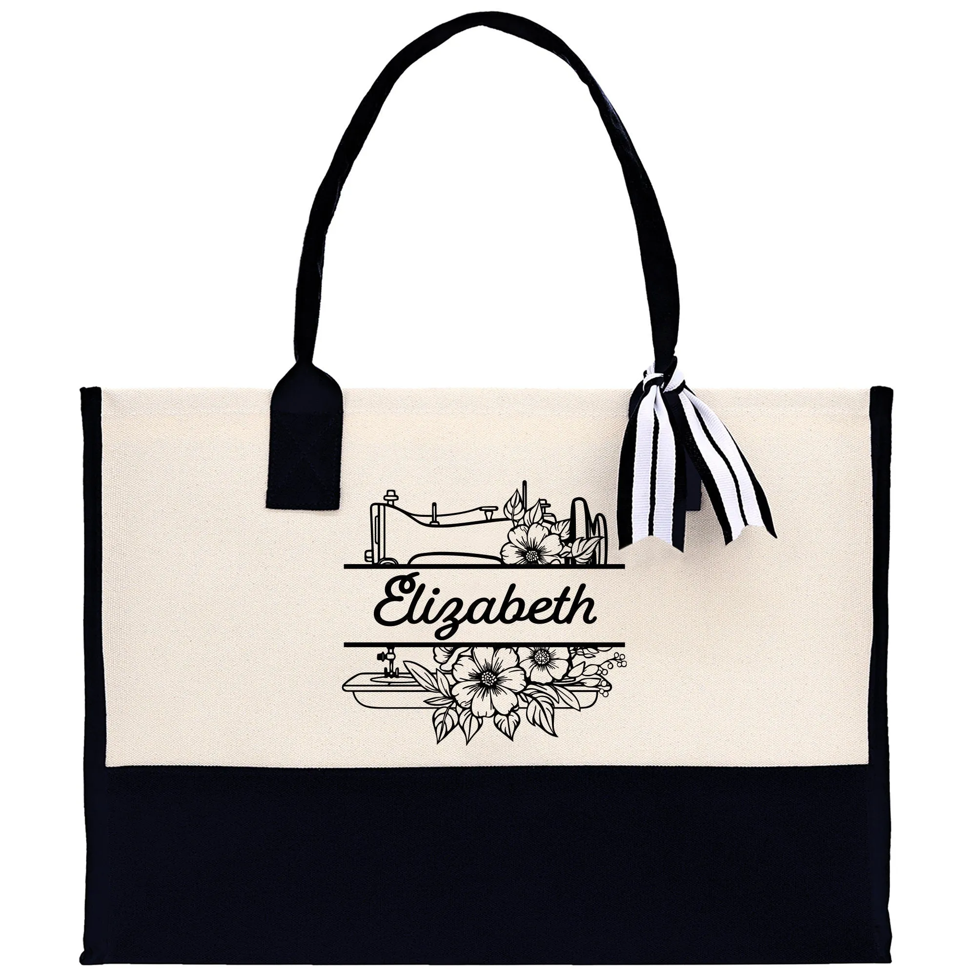 Personalized Sewing Machine Cotton Canvas Tote Bag Custom Quilting Tote Gift for Sewing Lover Gift for Grandma Knitting Tote Bag