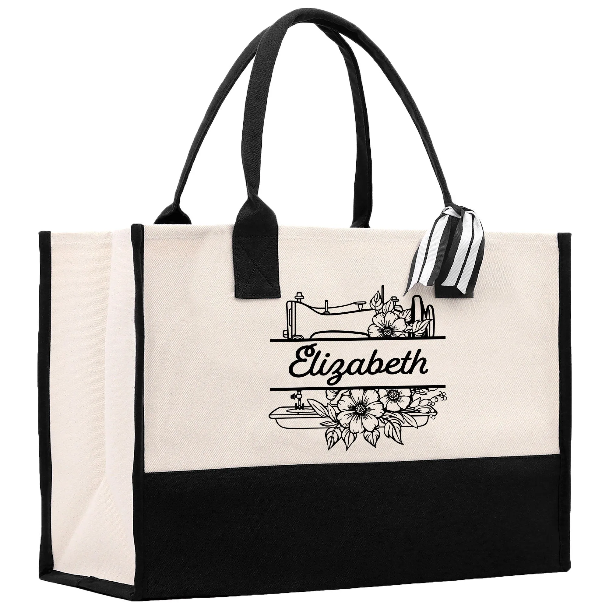 Personalized Sewing Machine Cotton Canvas Tote Bag Custom Quilting Tote Gift for Sewing Lover Gift for Grandma Knitting Tote Bag