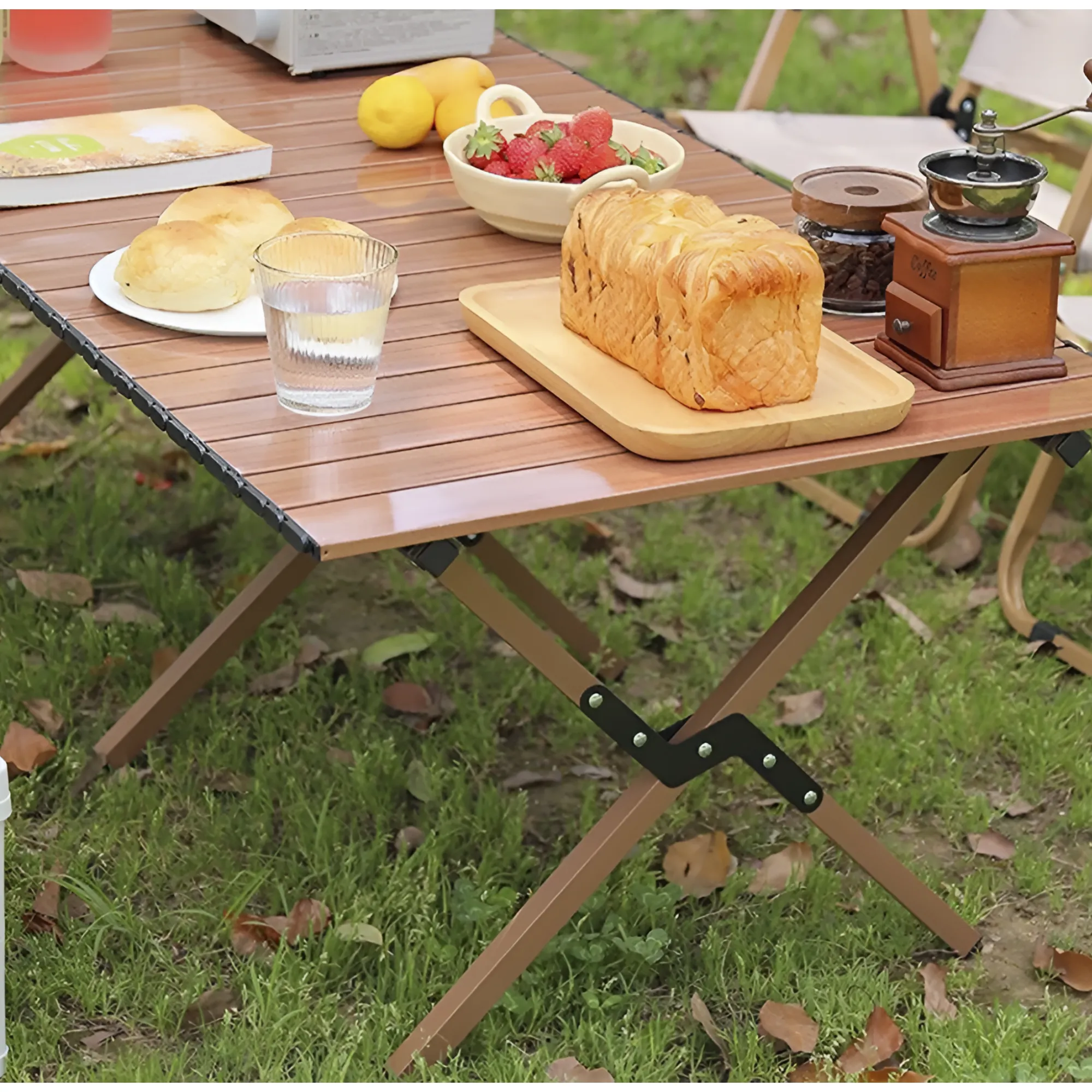 Portable Roll-top Rectangle Camping Folding Table with Carry Bag