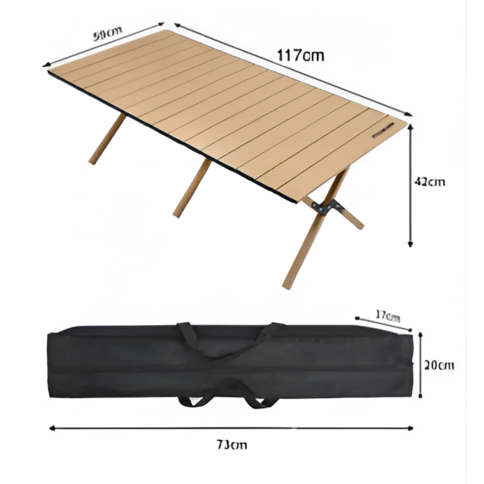 Portable Roll-top Rectangle Camping Folding Table with Carry Bag