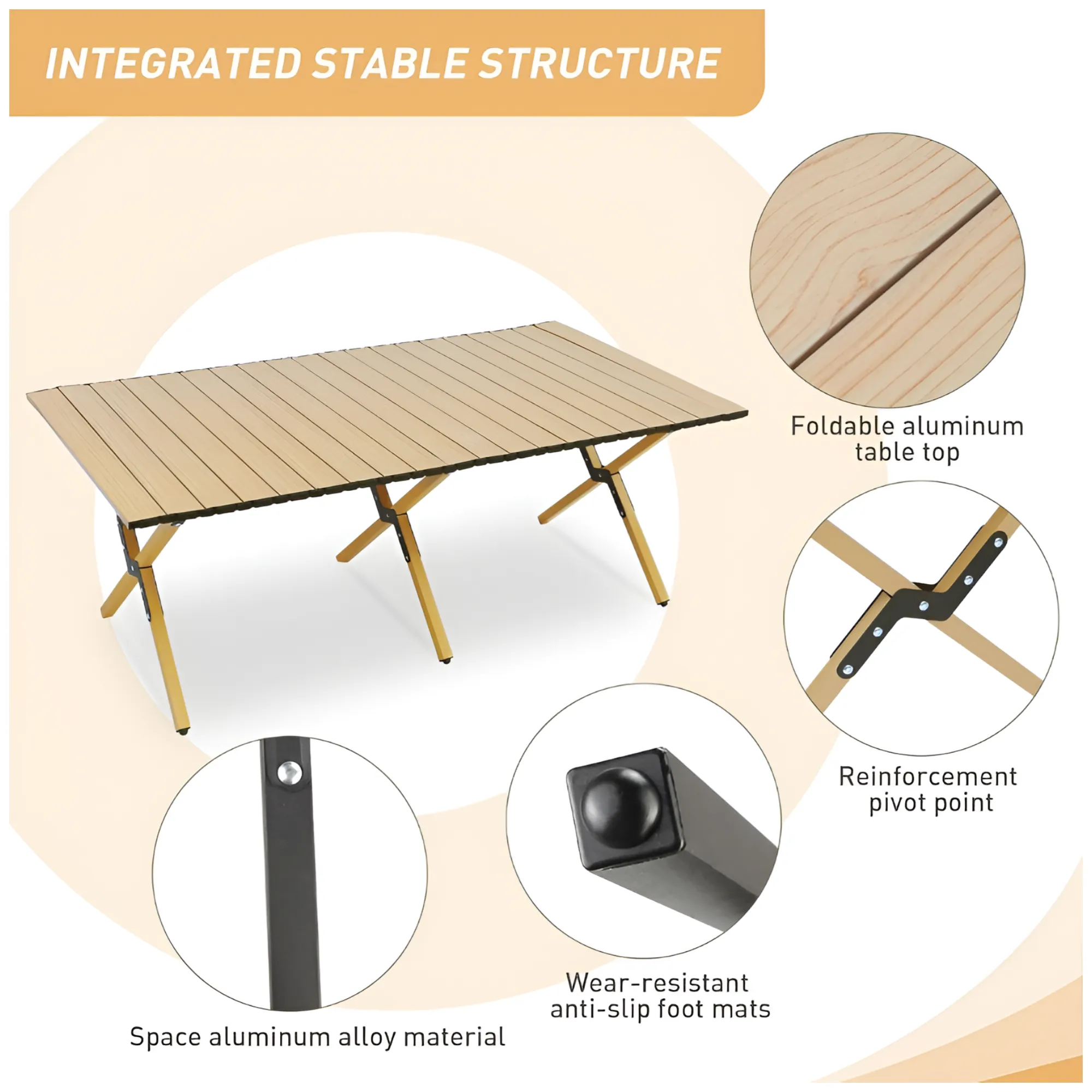 Portable Roll-top Rectangle Camping Folding Table with Carry Bag