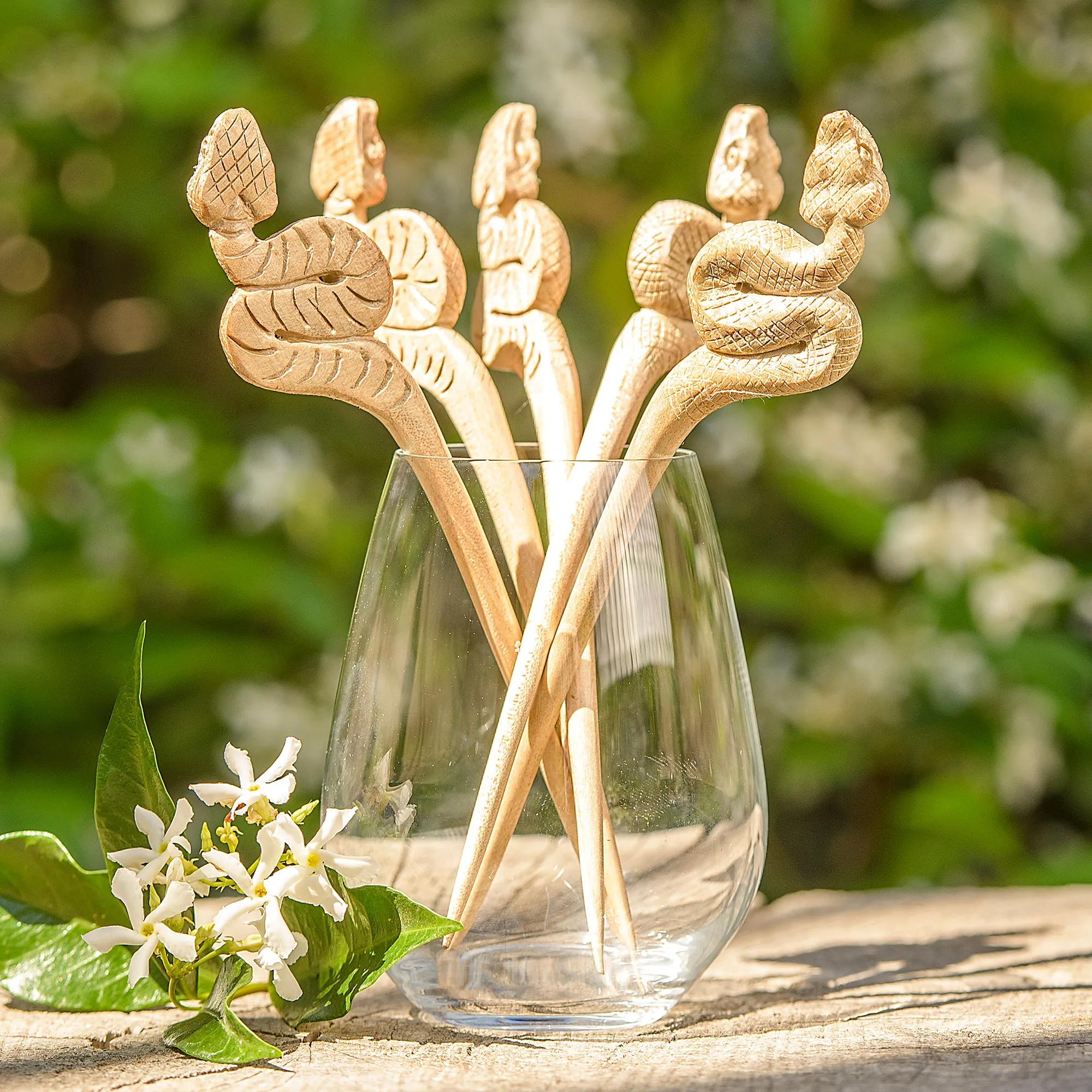 Premium Viper Snake Wooden Single Prong Hair Stick