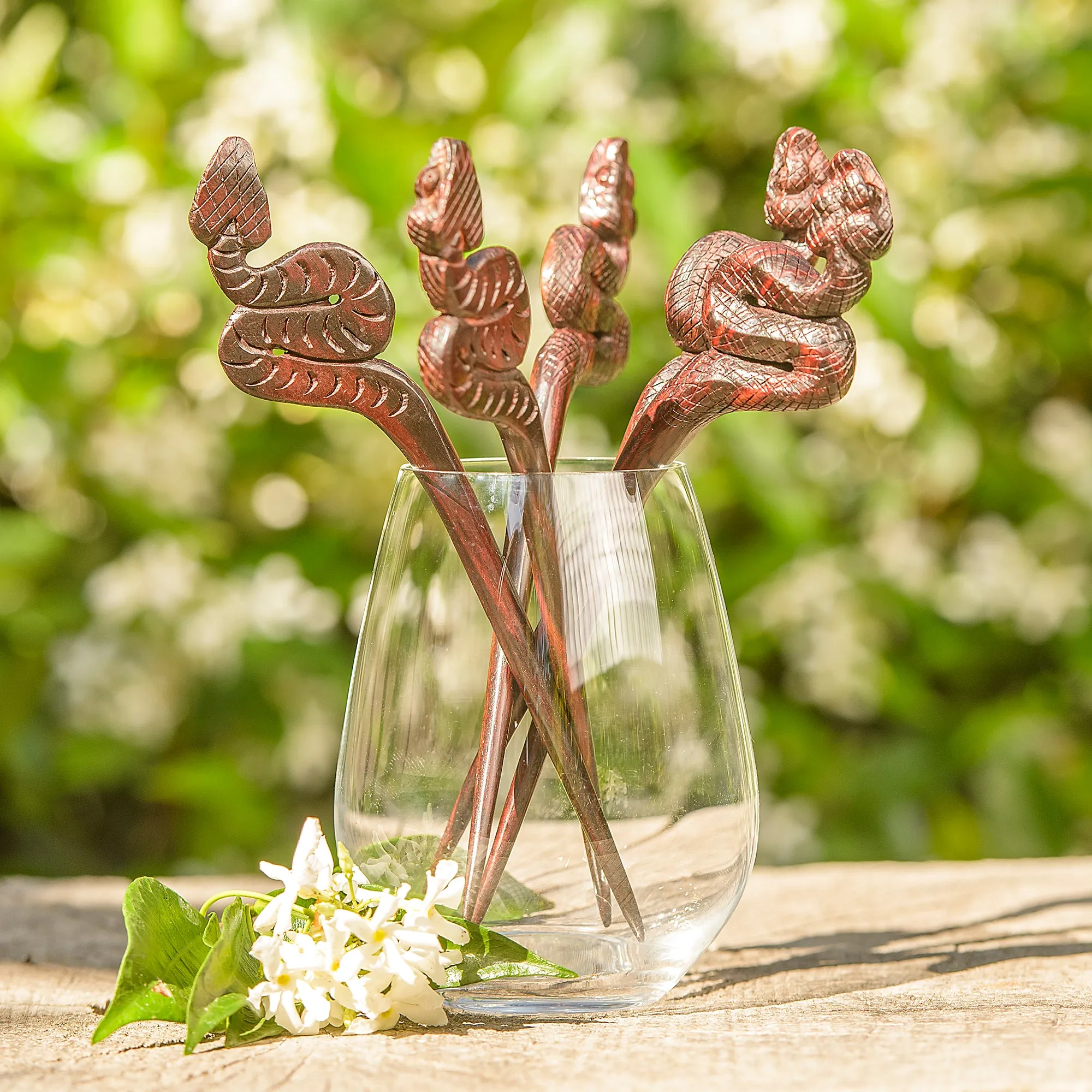 Premium Viper Snake Wooden Single Prong Hair Stick