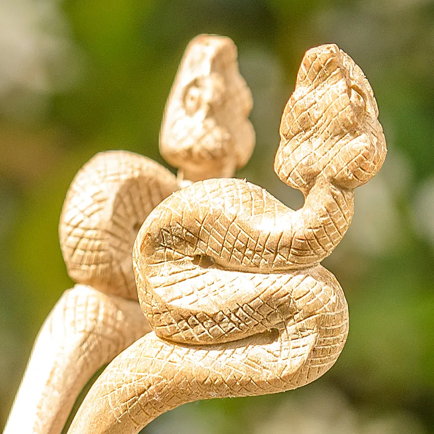 Premium Viper Snake Wooden Single Prong Hair Stick
