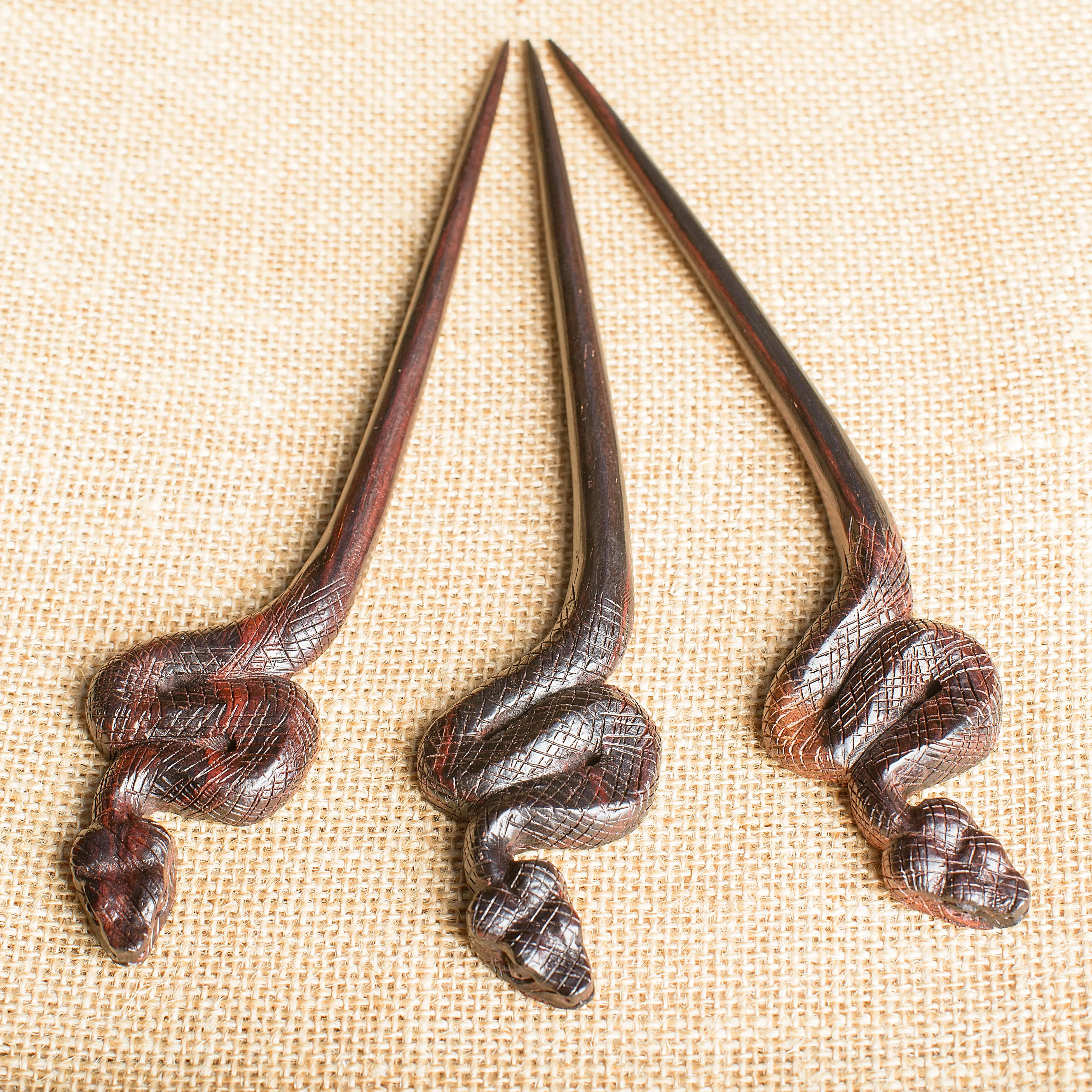 Premium Viper Snake Wooden Single Prong Hair Stick