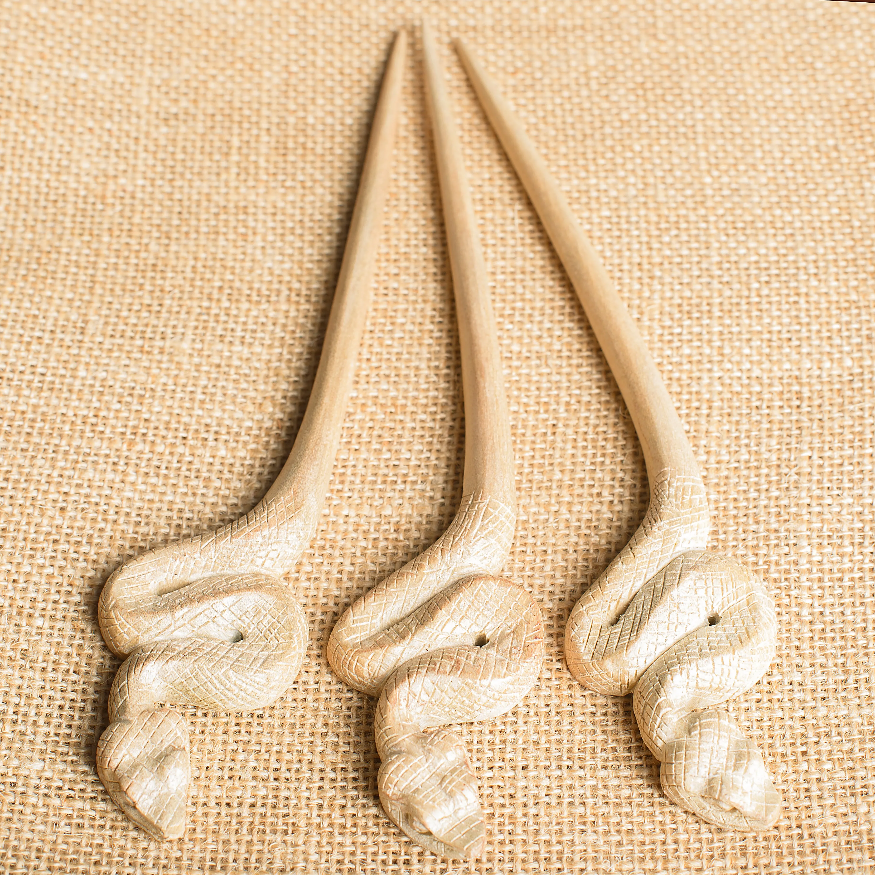 Premium Viper Snake Wooden Single Prong Hair Stick
