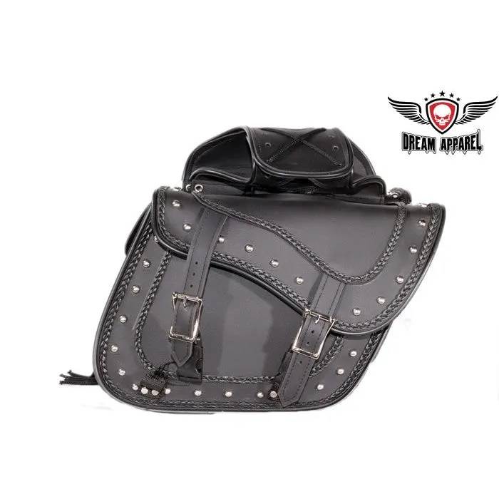 PVC Motorcycle Saddlebag With Braid & Studs