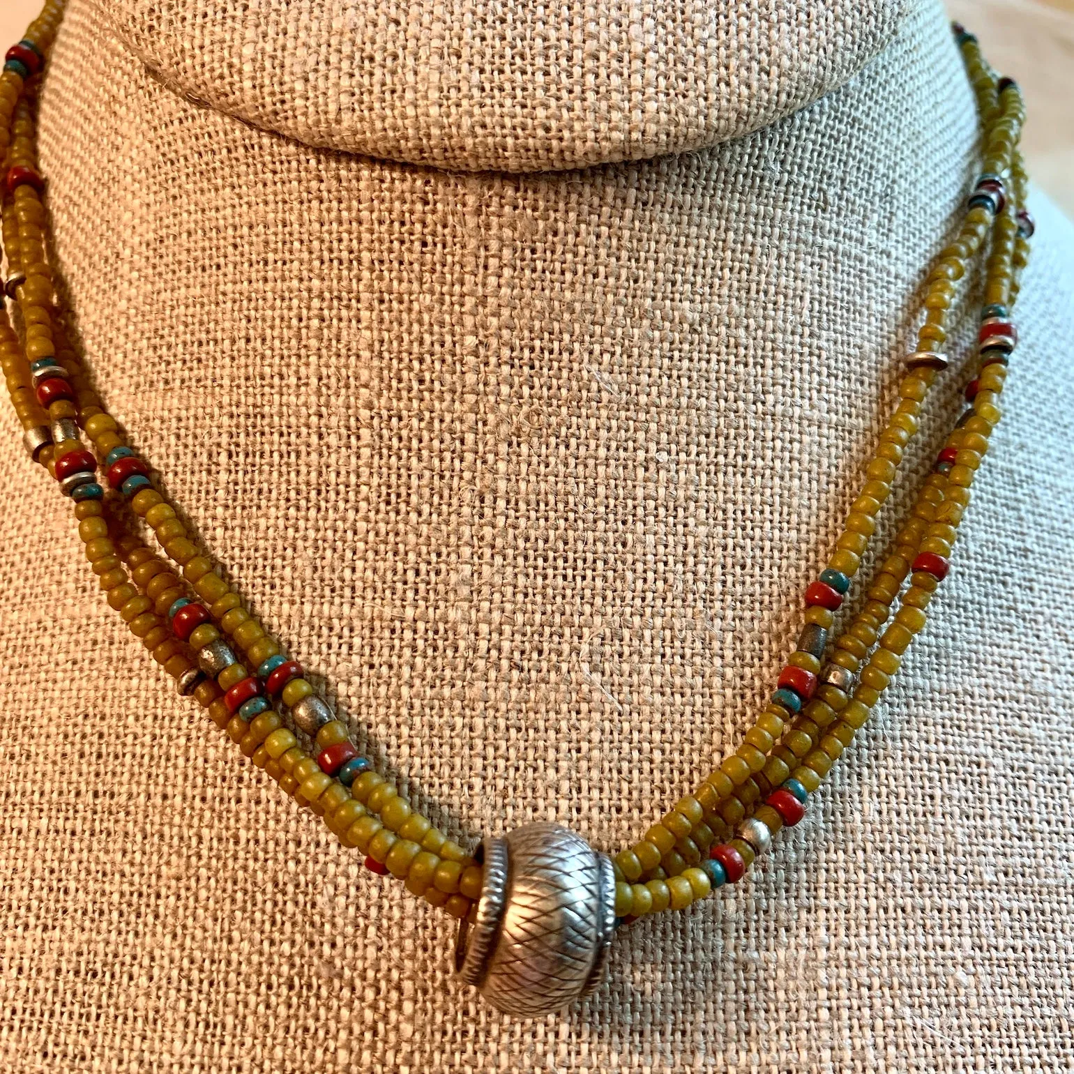 "Greasy" Green Seed Beads, Nagaland