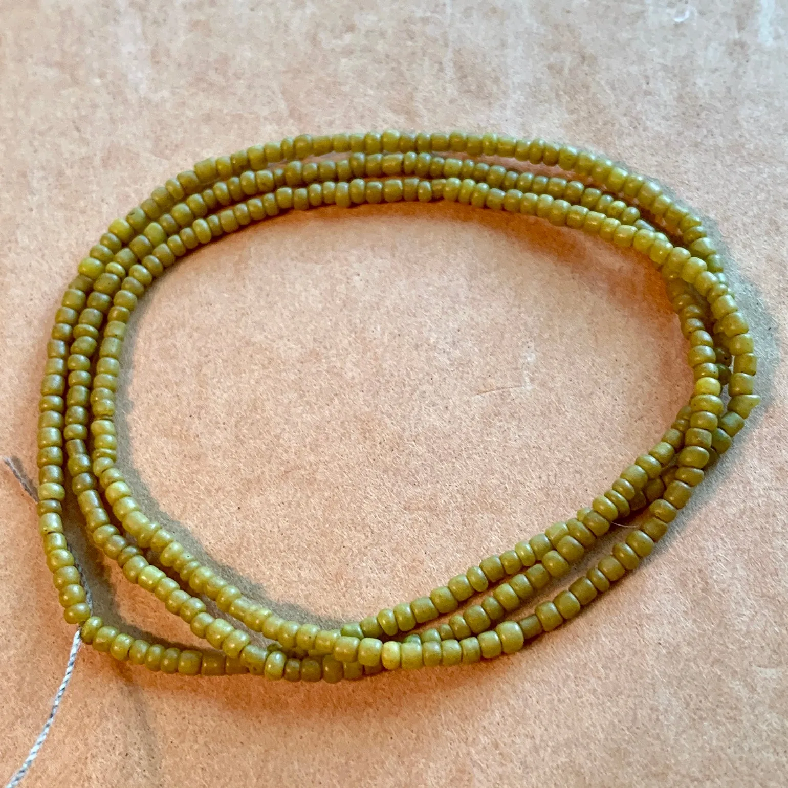 "Greasy" Green Seed Beads, Nagaland