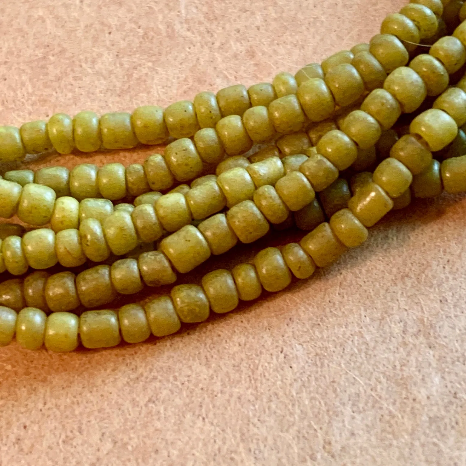 "Greasy" Green Seed Beads, Nagaland