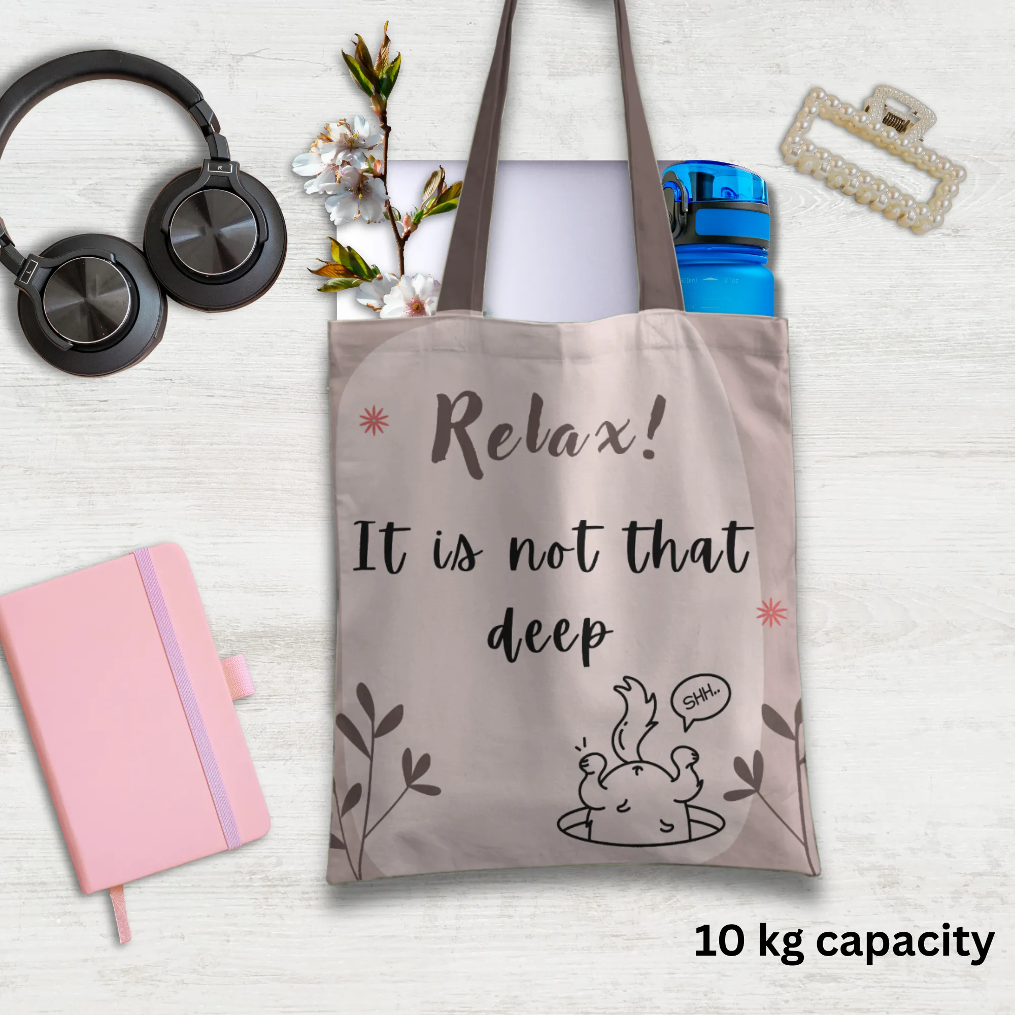 Relax It's not that deep Tote bag with Zipper Brown