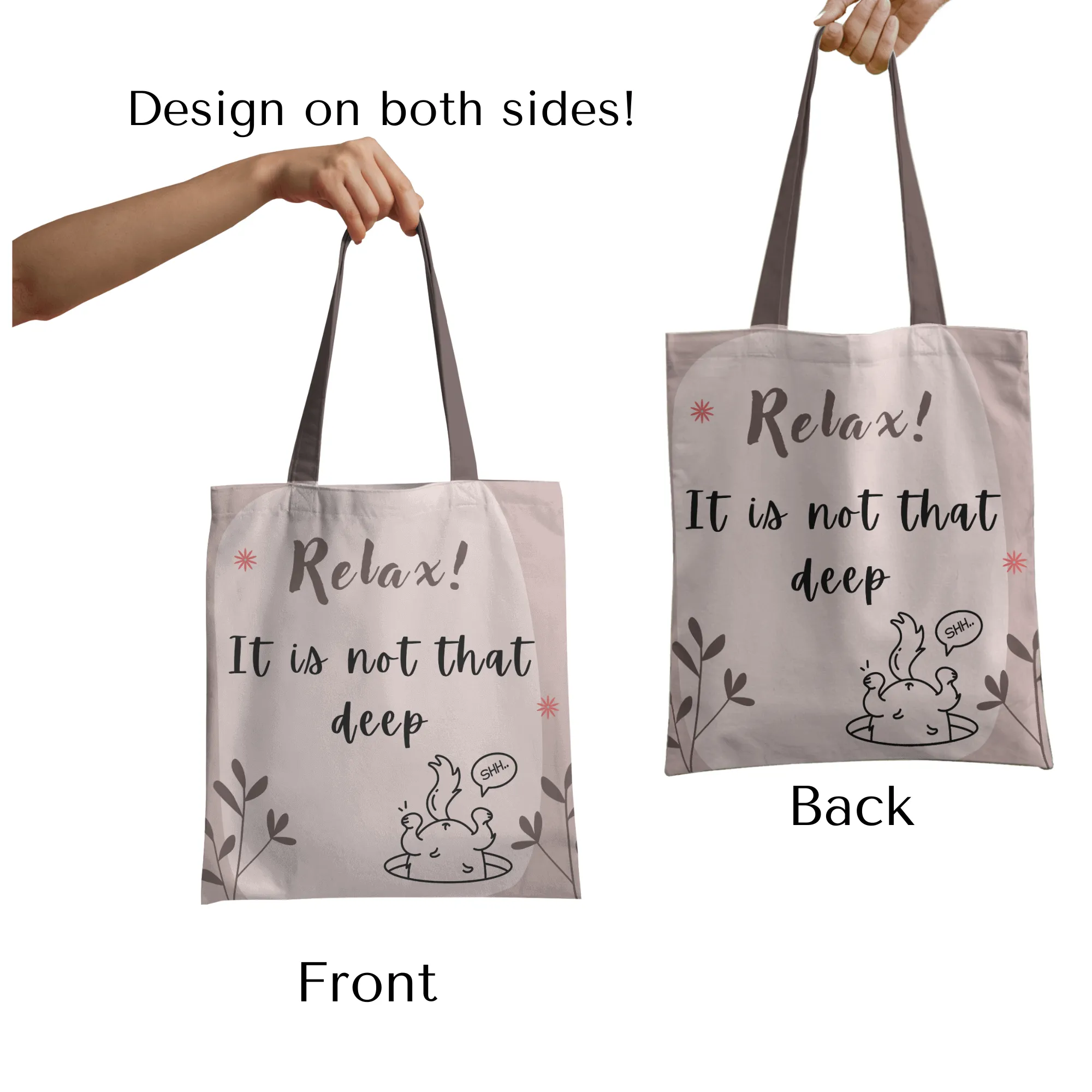 Relax It's not that deep Tote bag with Zipper Brown
