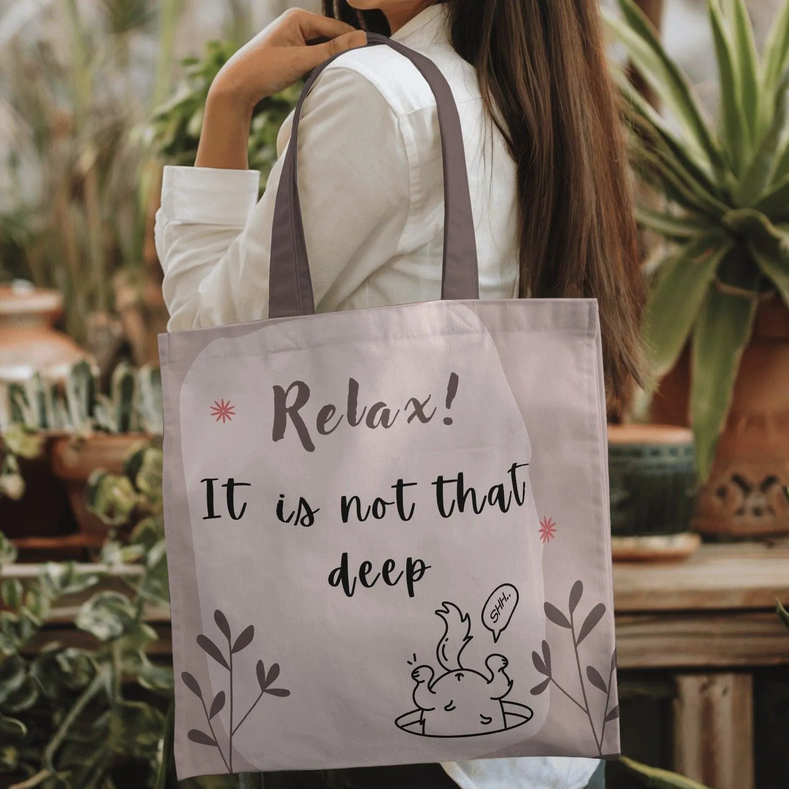 Relax It's not that deep Tote bag with Zipper Brown