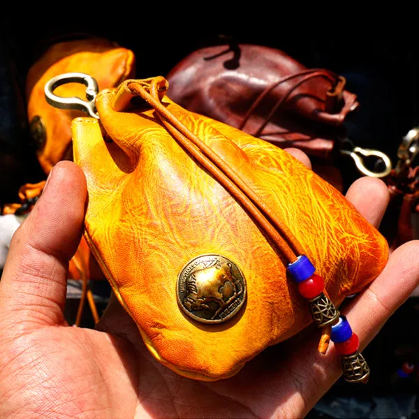 Retro Handmade Leather Coin Bag Storage Bag