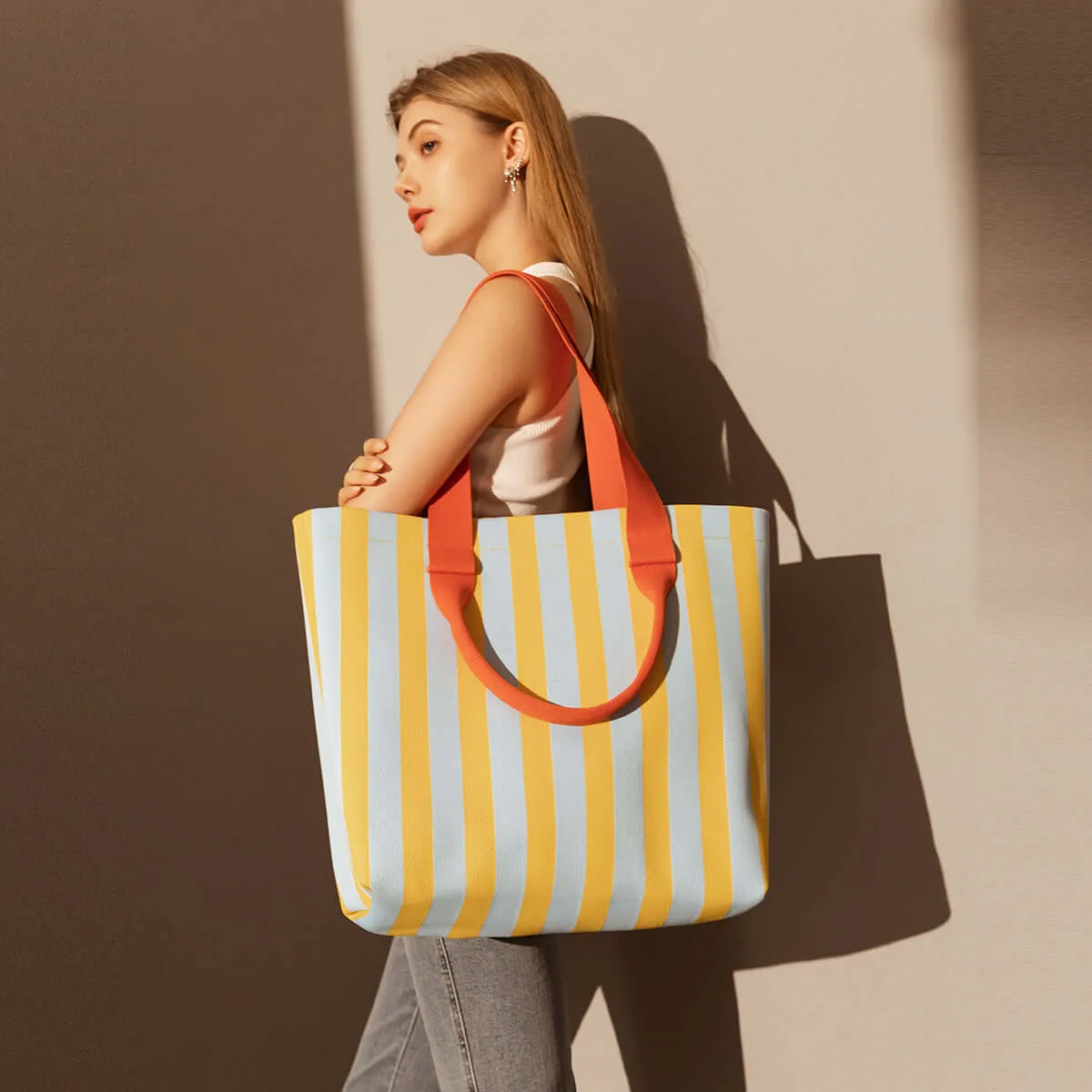 Retro Striped Canvas Tote Bag