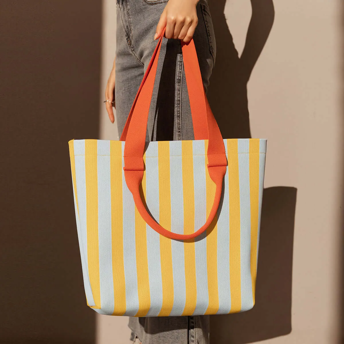 Retro Striped Canvas Tote Bag