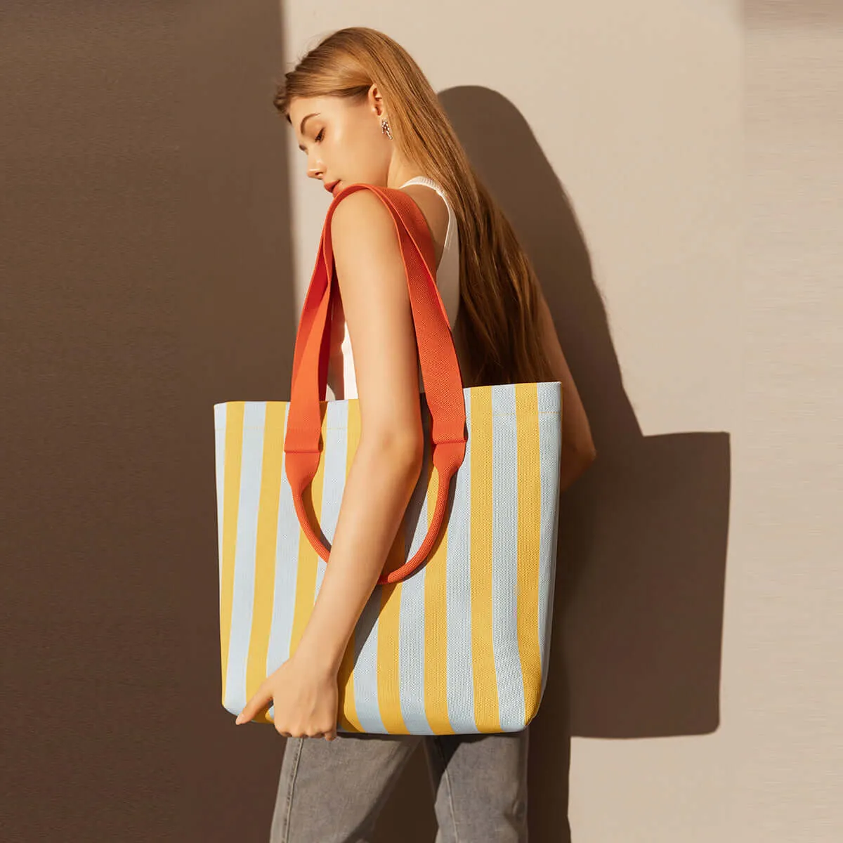 Retro Striped Canvas Tote Bag