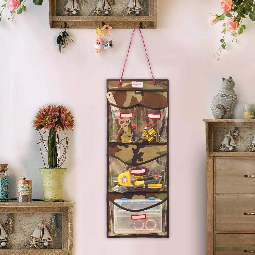 Rough Enough Door Hanging Organizer School Locker Organizer Wall Mount Closet Locker Cabinet Storage Bag Holder with Durable Adjustable String 4 Pockets for Accessories Document Magazine Book Office
