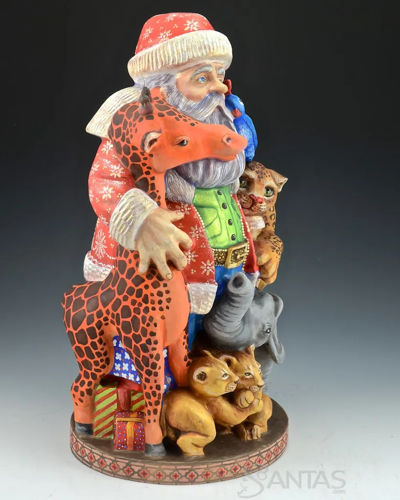 Russian Santa Carving with African Animals
