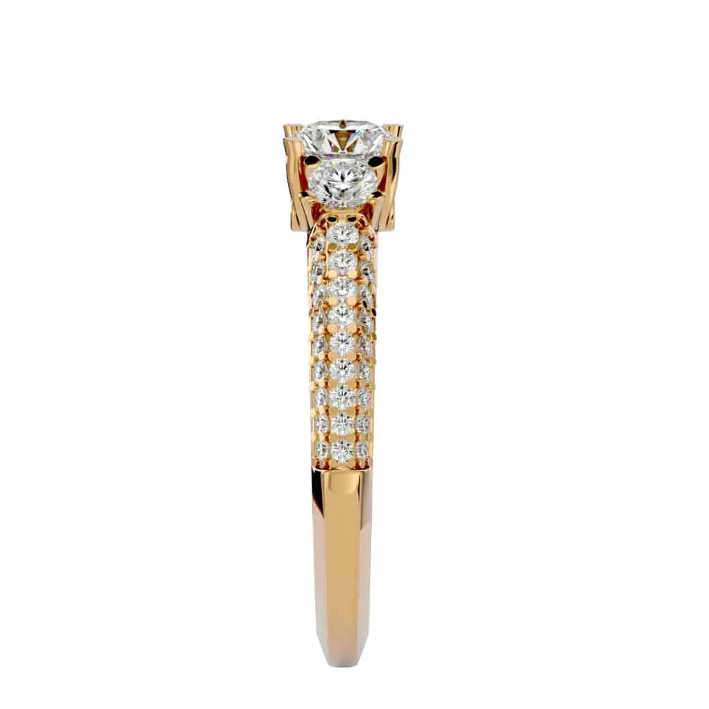 RX Three Stone Engagement Ring Micro-Pave Diamond Setting