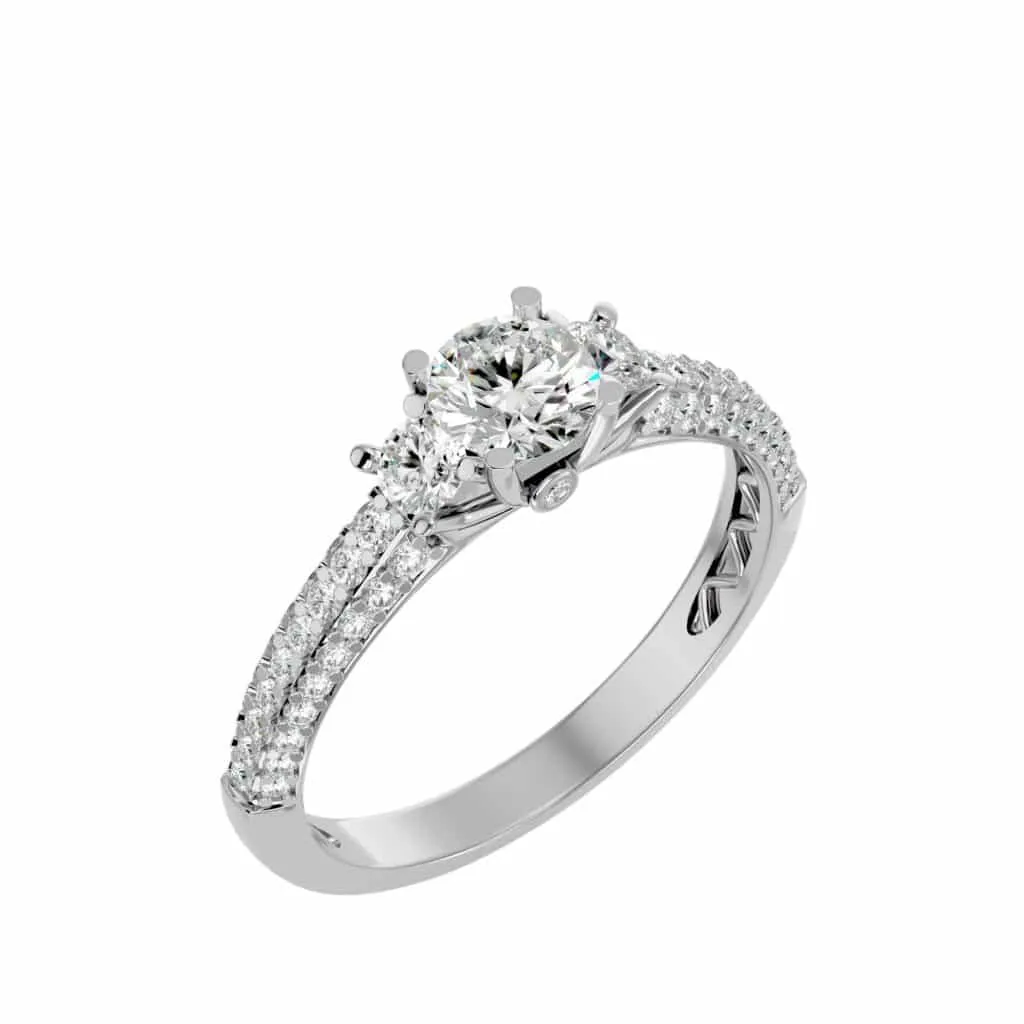 RX Three Stone Engagement Ring Micro-Pave Diamond Setting