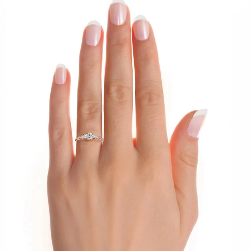 RX Three Stone Engagement Ring Micro-Pave Diamond Setting