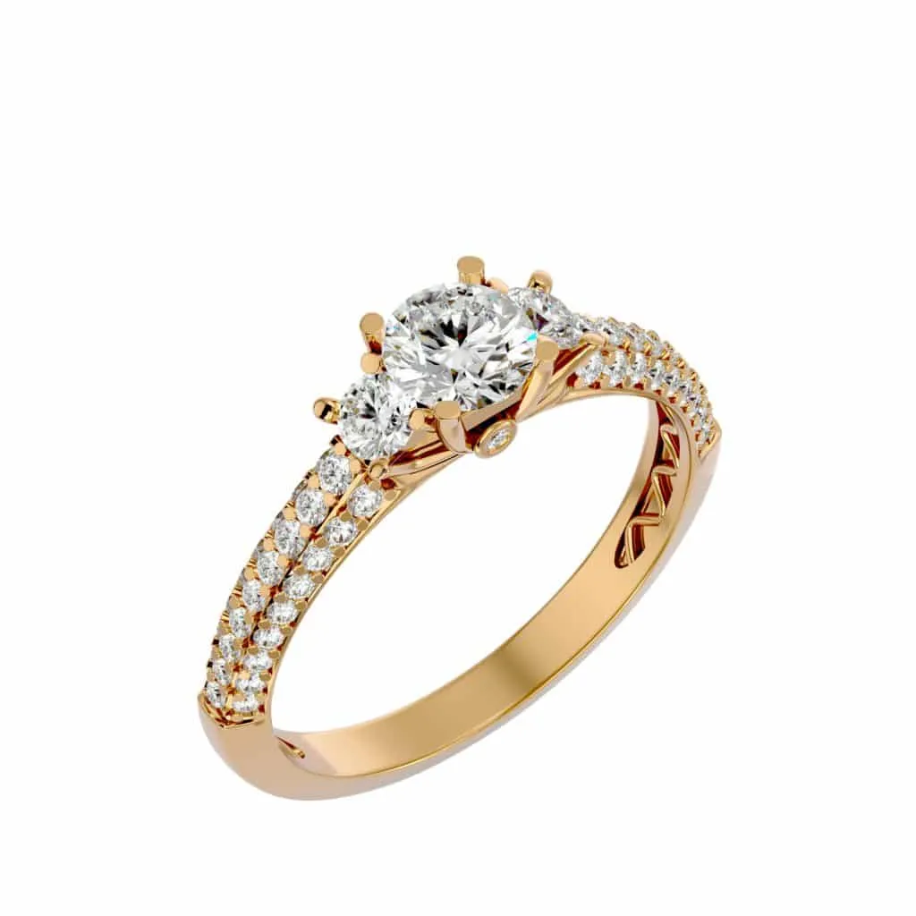 RX Three Stone Engagement Ring Micro-Pave Diamond Setting