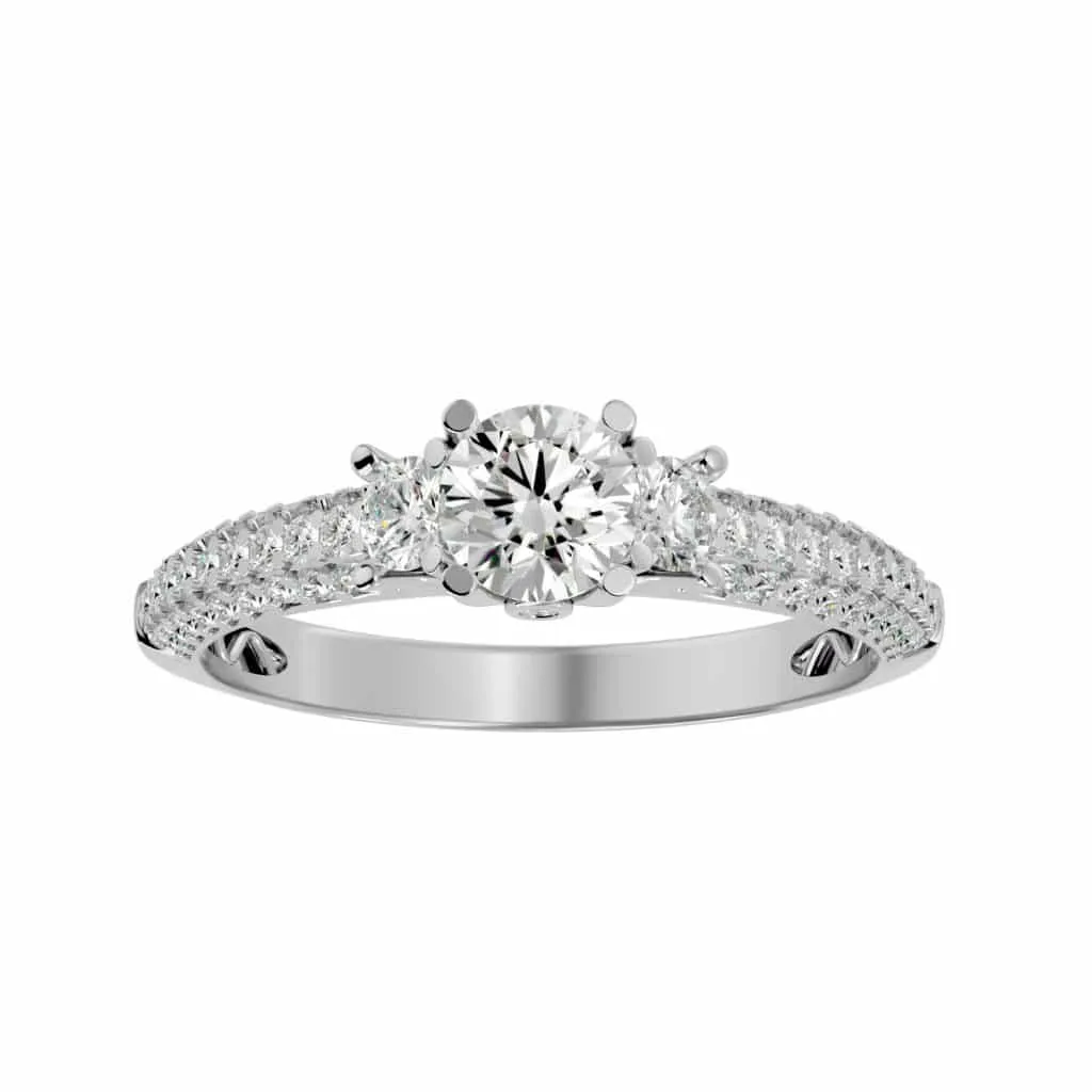 RX Three Stone Engagement Ring Micro-Pave Diamond Setting