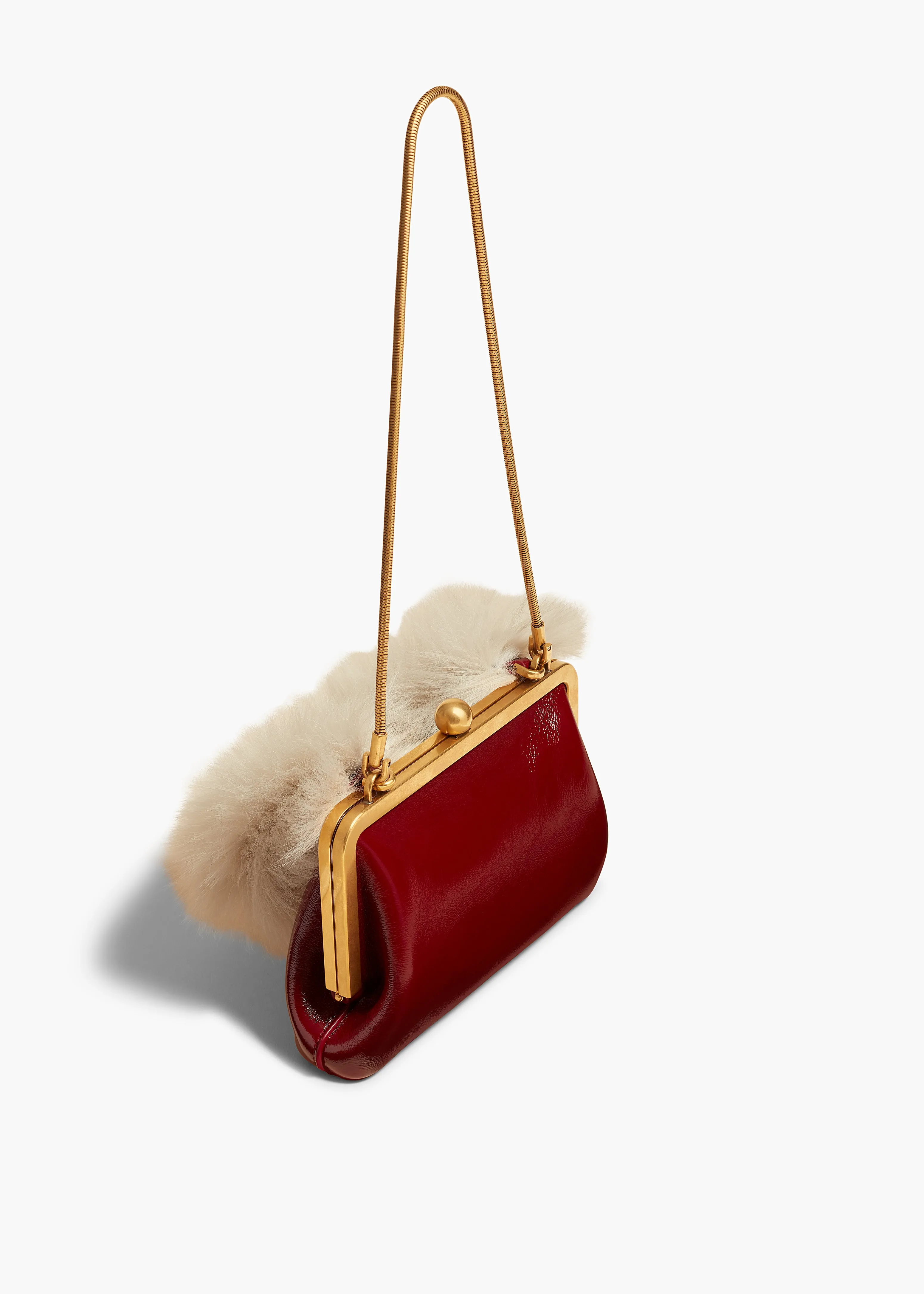 Small Lilith Evening Bag in Oxblood Crackle Patent Leather with Shearling