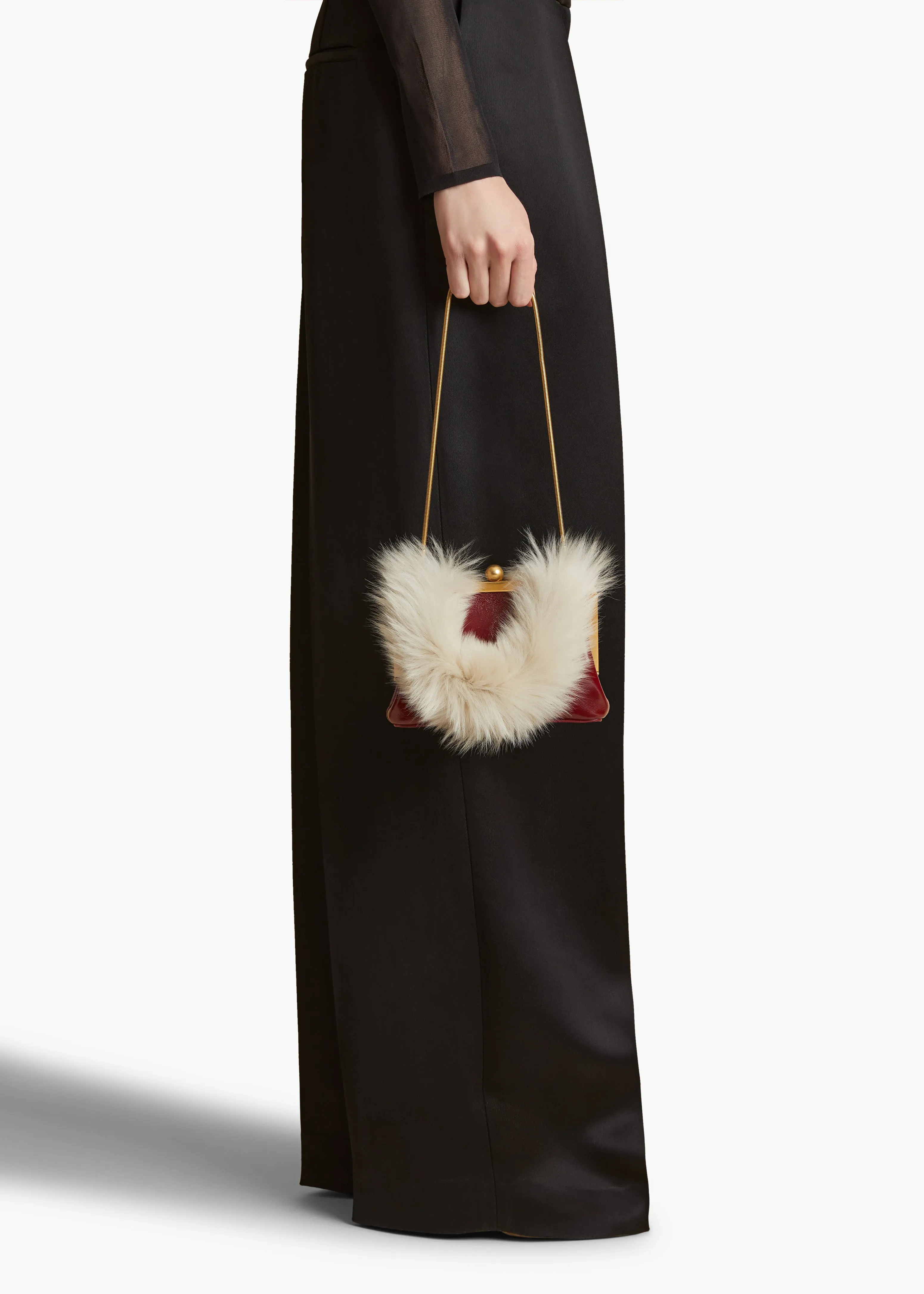 Small Lilith Evening Bag in Oxblood Crackle Patent Leather with Shearling